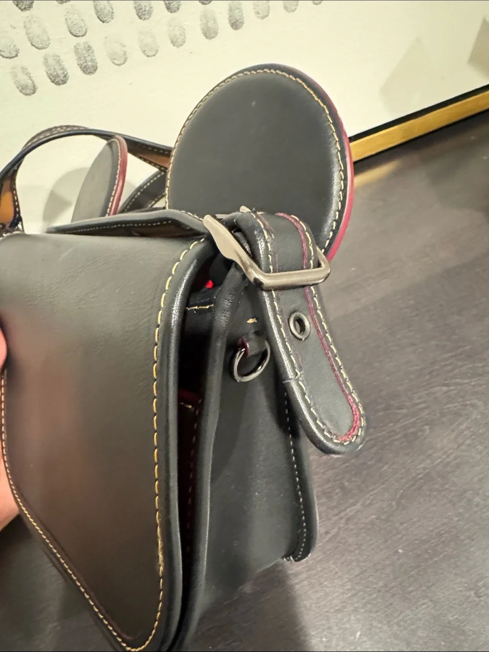 Black Leather Crossbody with Playful Ear Detail